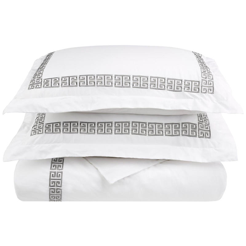 Premium hotel embroidered bed sheets set 400TC plain satin white