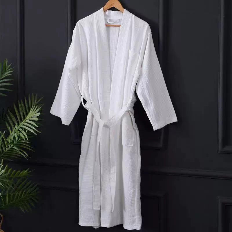 Pure cotton piped white waffle hotel bathrobe