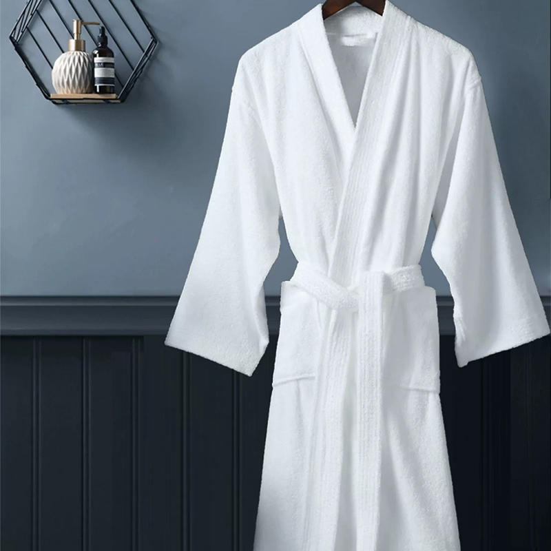 White cotton 5 star hotel terry toweling bathrobe