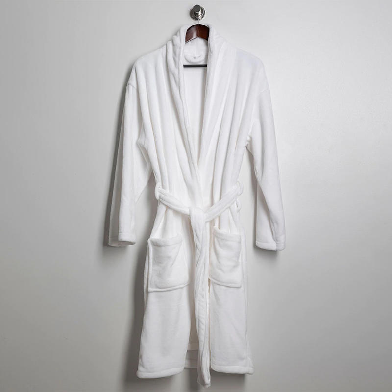 White fluffy microfiber coral velvet hotel bathrobes