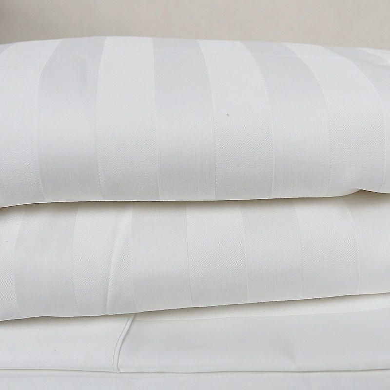 50%cotton 50% polyester 250TC satin striped white boutique hotel bed sheets supply